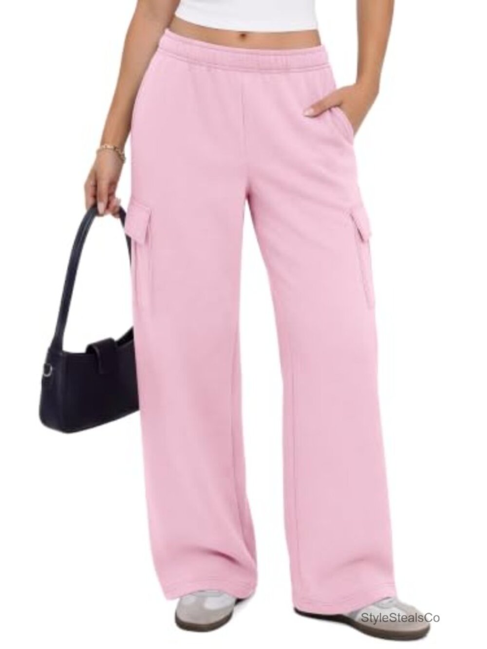 Wide Leg Cargo Sweatpants Baggy Fleece Lined Pants with Pockets